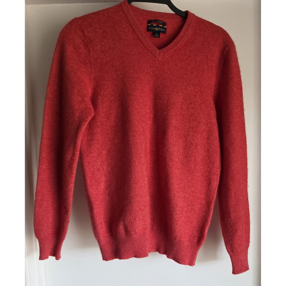Club Room Men S Cashmere V-Neck Sweater Red Solid Pullover Classic Knit